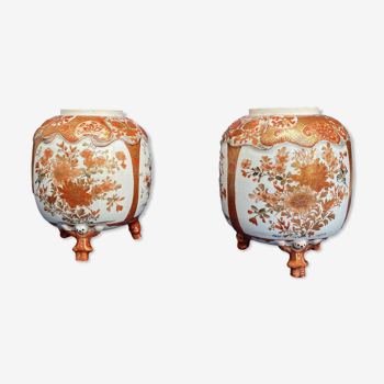 Deux pots en porcelaine japonaise de  Kutani XIX - XXème siècle