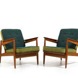 Early 1950s Danish Pair of Easychairs in Oak and Teak