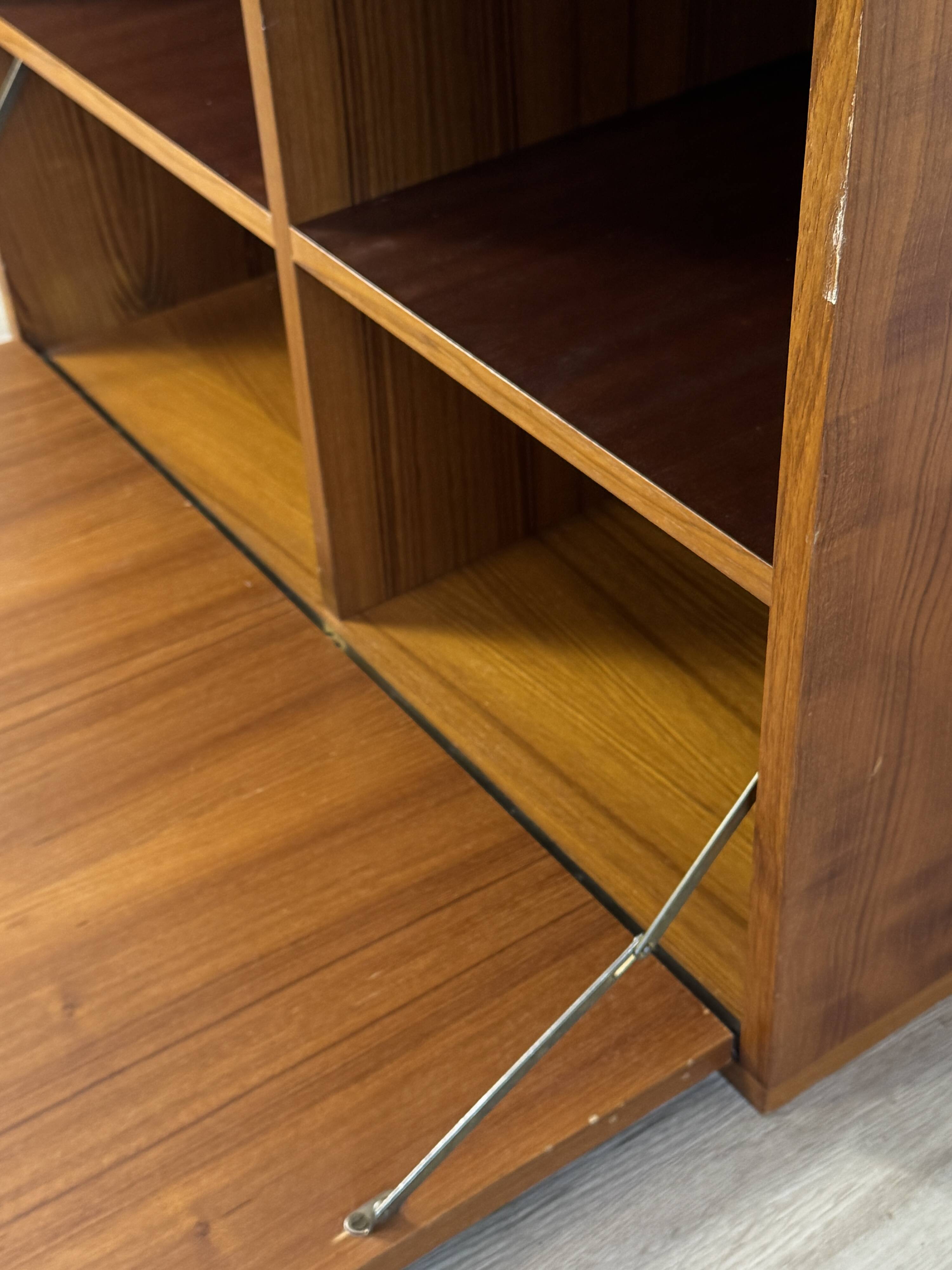 Teak furniture — sliding display cabinet + drop-down door