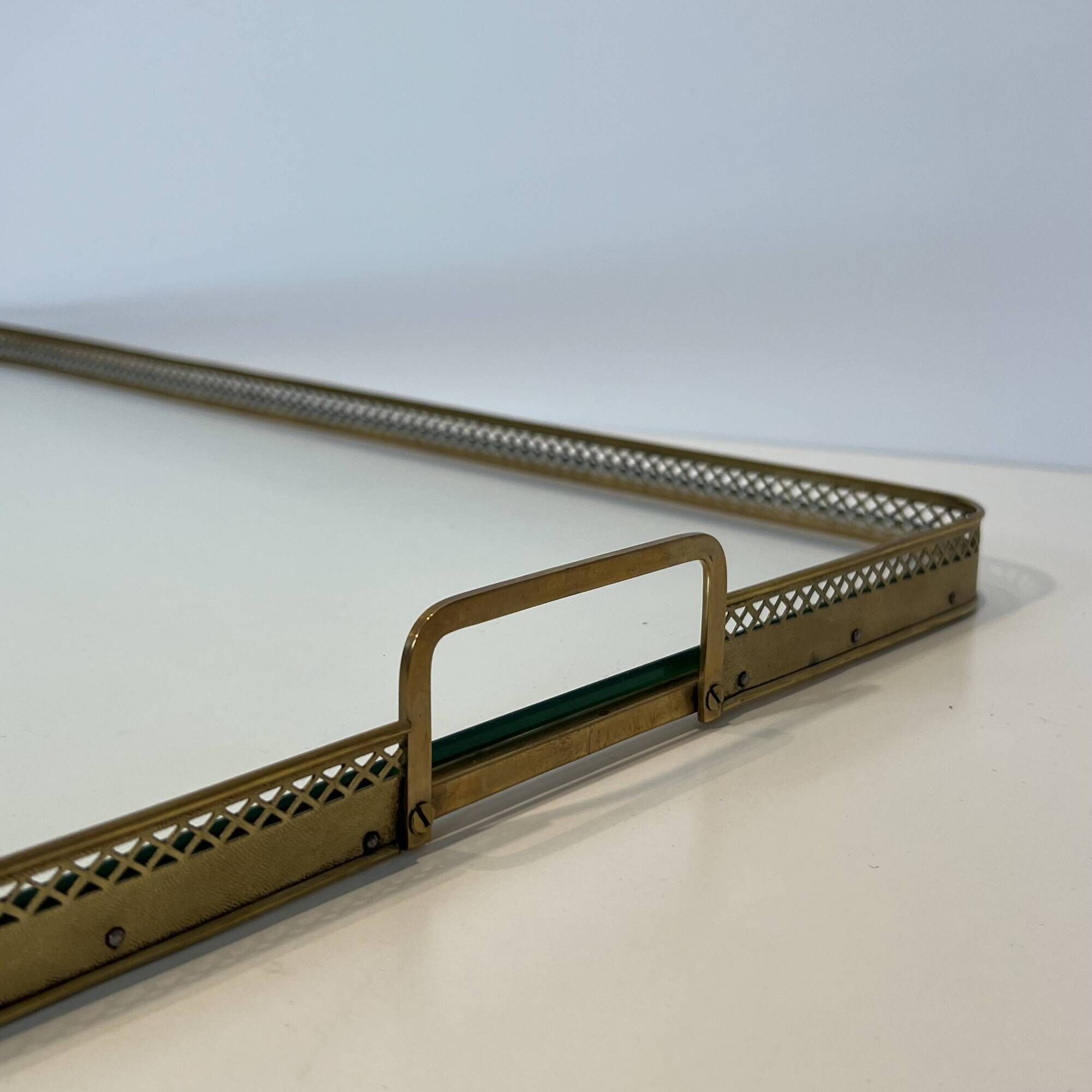 Rectangular Service Tray with Openwork Gallery in Brass. French Work