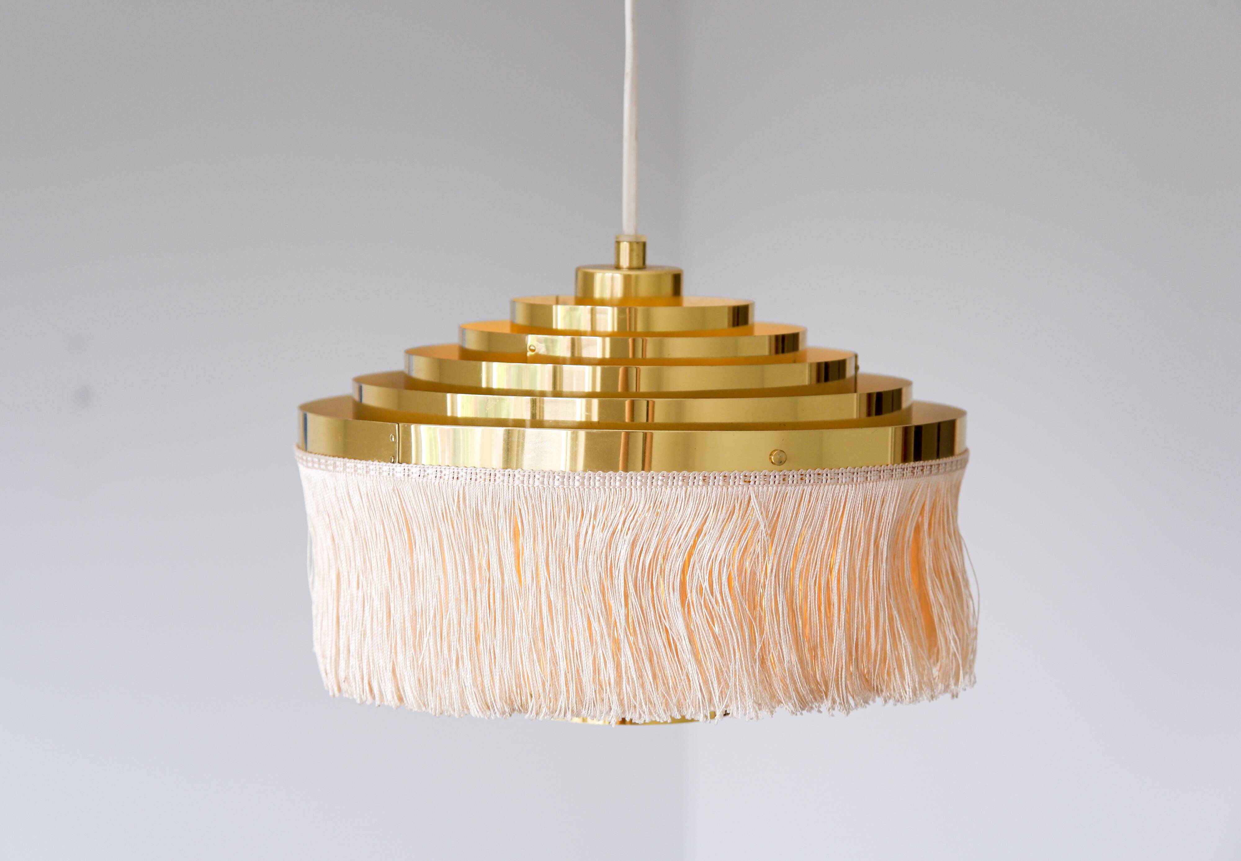 Hans Agne Jakobsson silk and brass fringe pendant circa 1960.