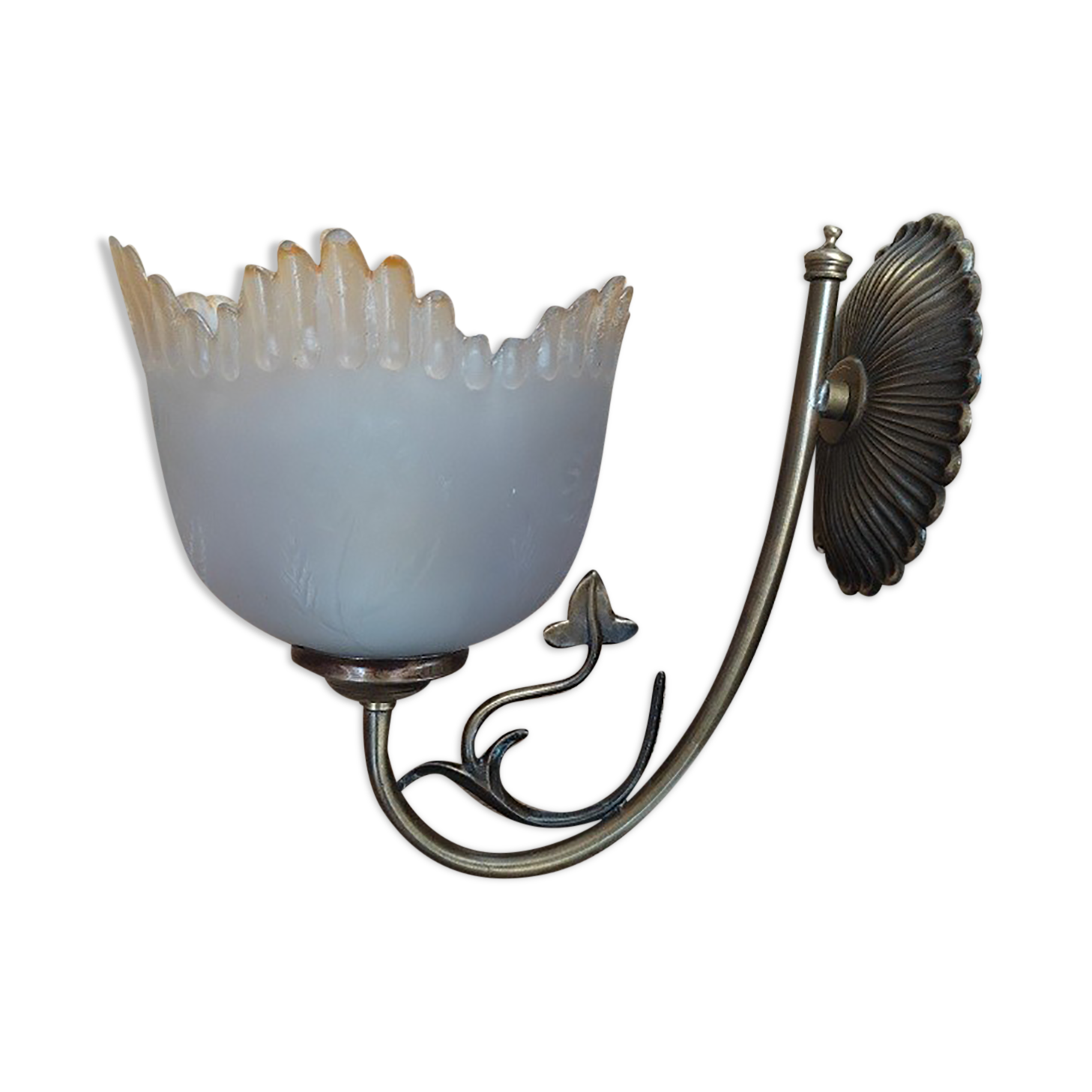 Wall lamp base brass tulip glass polished relief flowers