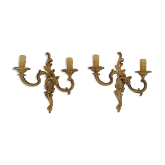 Paire d'appliques murales bronze 2 branches vintage