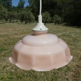 Suspension old lampshade in pale pink opaline