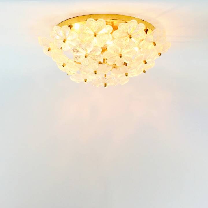 Large Mid-Century Murano Glass & Brass Flower Ceiling Light by Ernst Palme, Germany, 1960s/70s