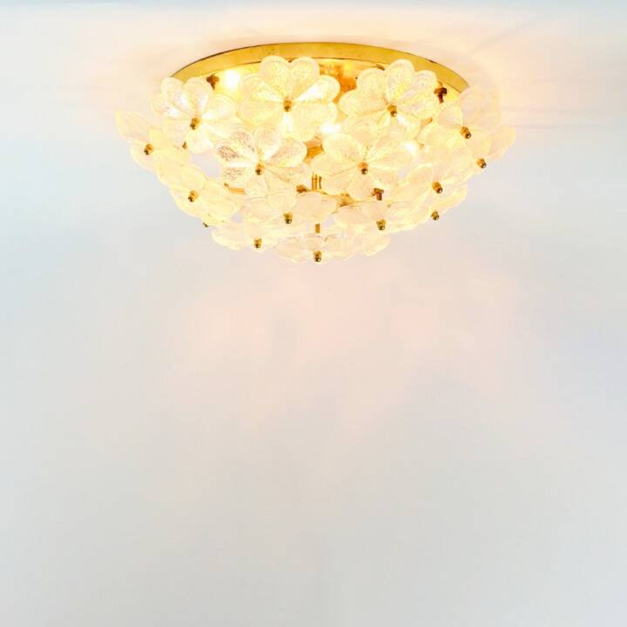 Large Mid-Century Murano Glass & Brass Flower Ceiling Light by Ernst Palme, Germany, 1960s/70s