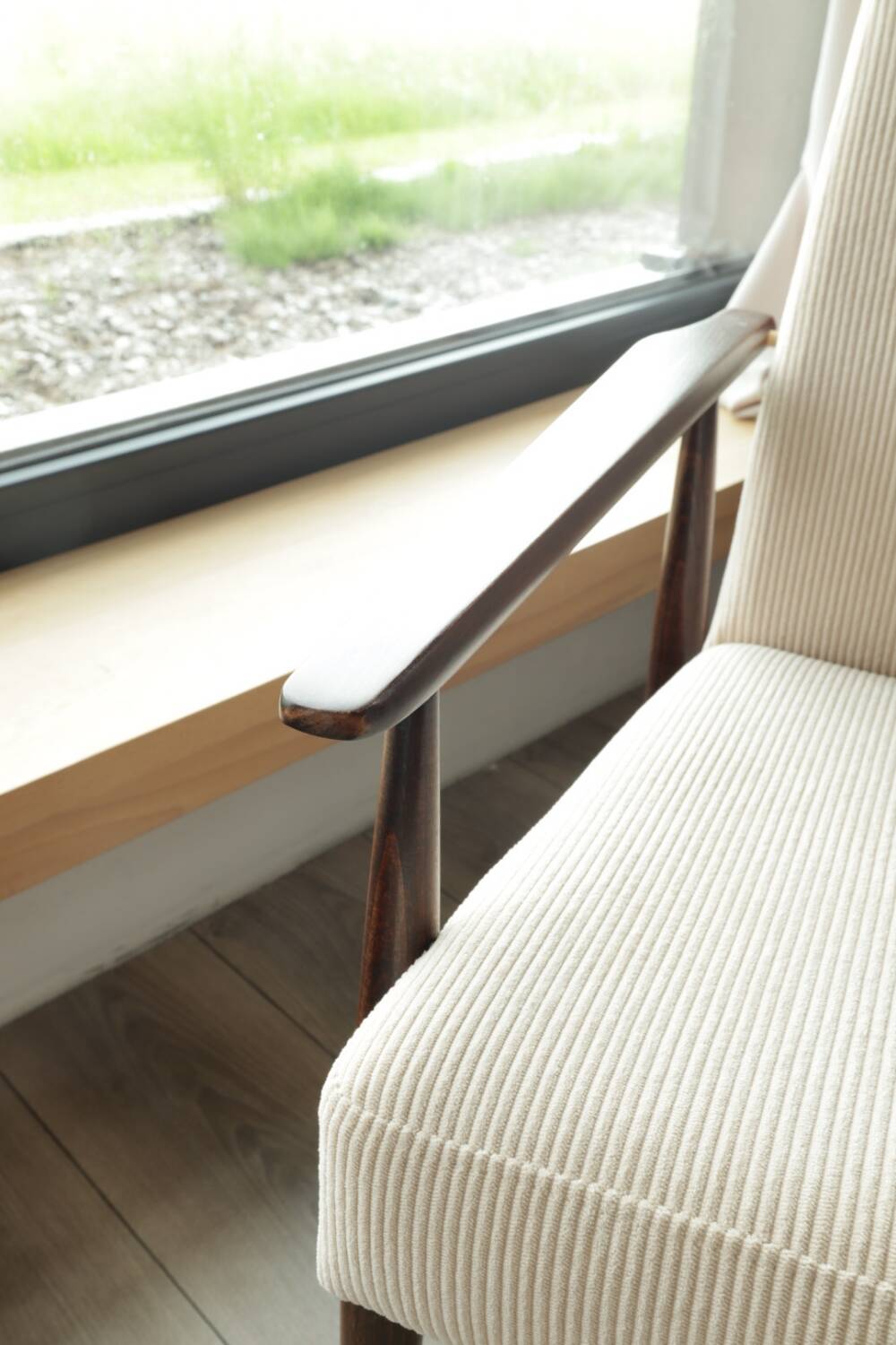 Scandinavian beige corduroy armchair, modern design H.Lis