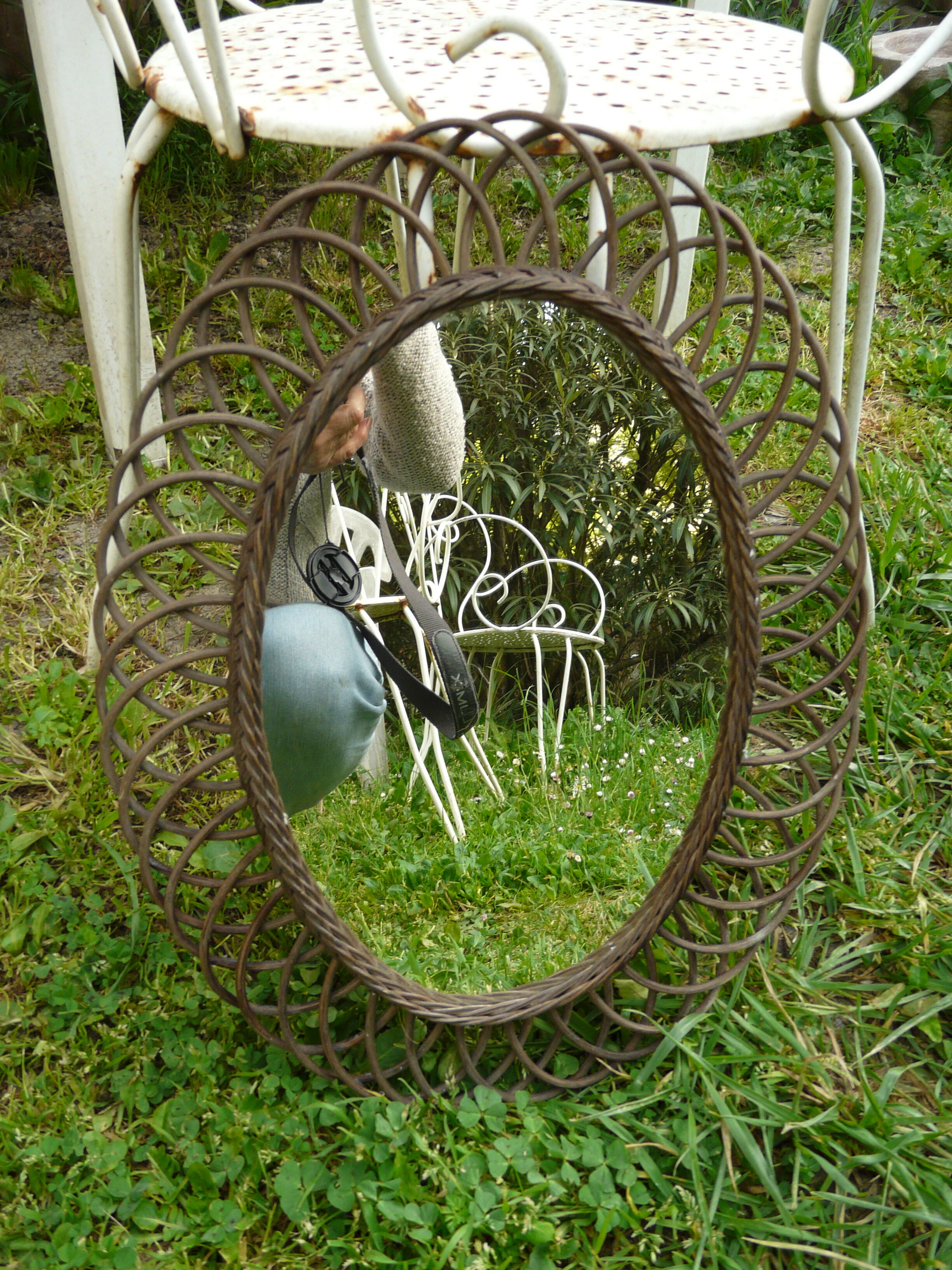 Oval rattan mirror 48x36.5 60s - 70s