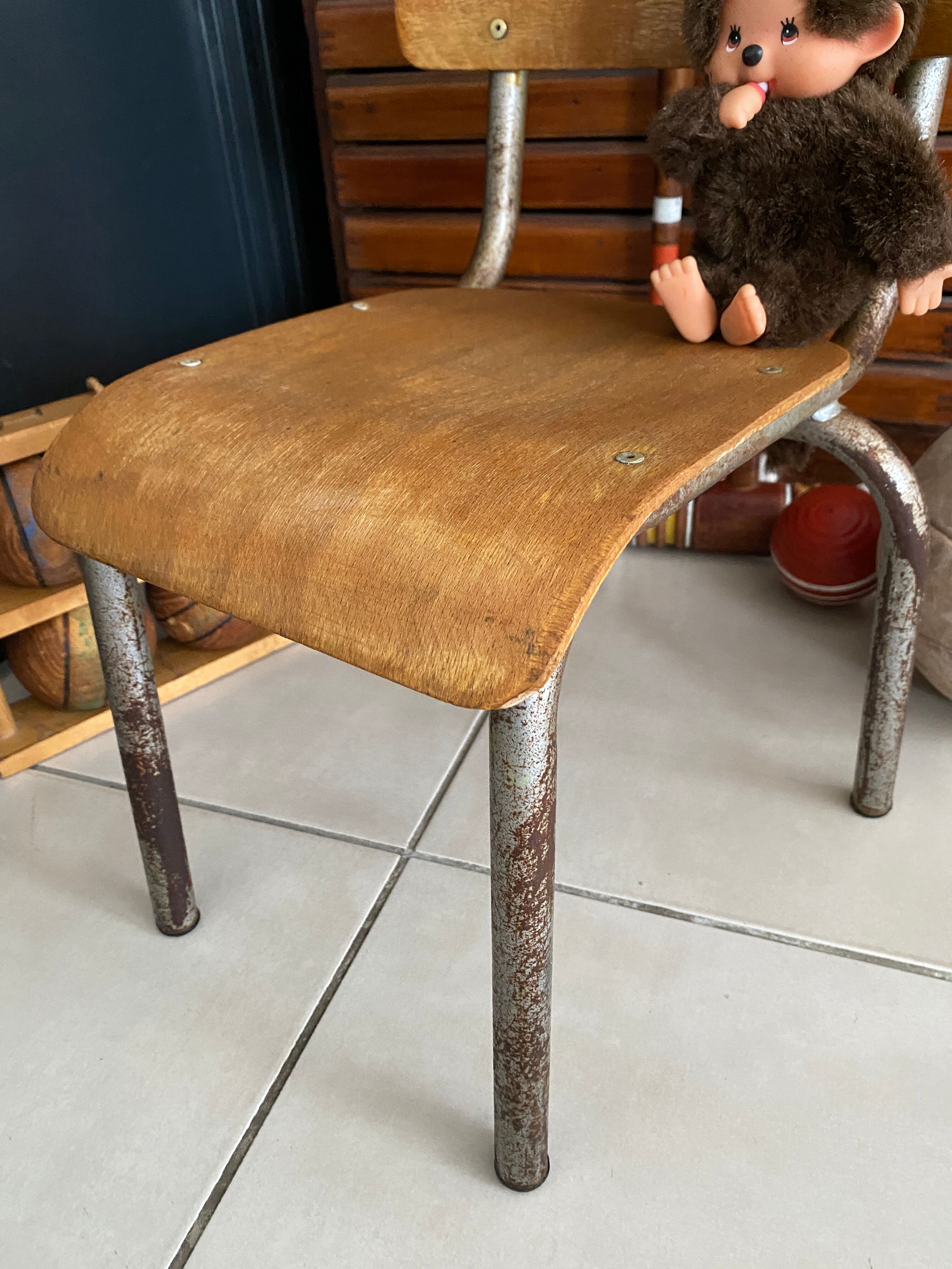 Old children's school chair wood and metal