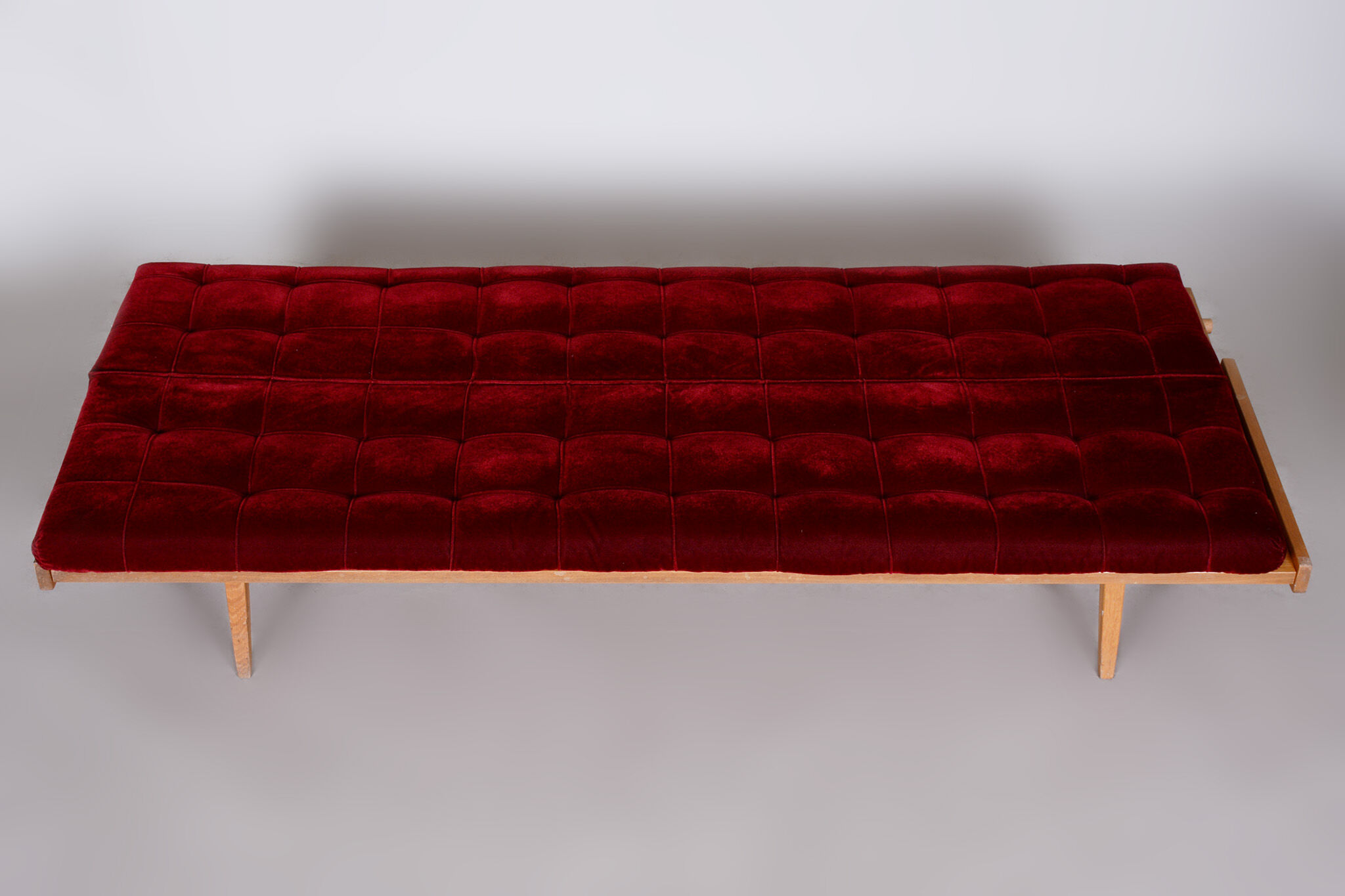 Red Midcentury Modern Oak Sofa, 1950s, Original well preserved upholstery