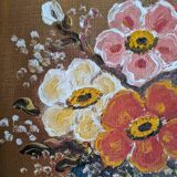 Old acrylic painting on canvas bouquet of bohemian countryside flowers
