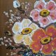 Old acrylic painting on canvas bouquet of bohemian countryside flowers