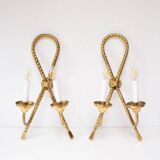 Paire de grandes appliques en laiton doré Noeud