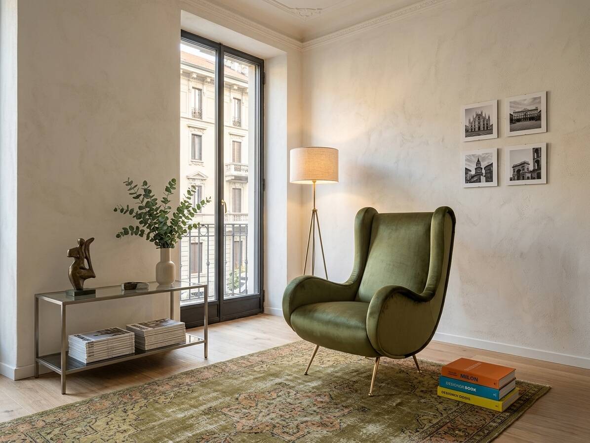 Fauteuil italien des années 1950 style Senior Zanuso en velours vert.