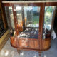 Large Louis XVI style display cabinet in wood and marble.