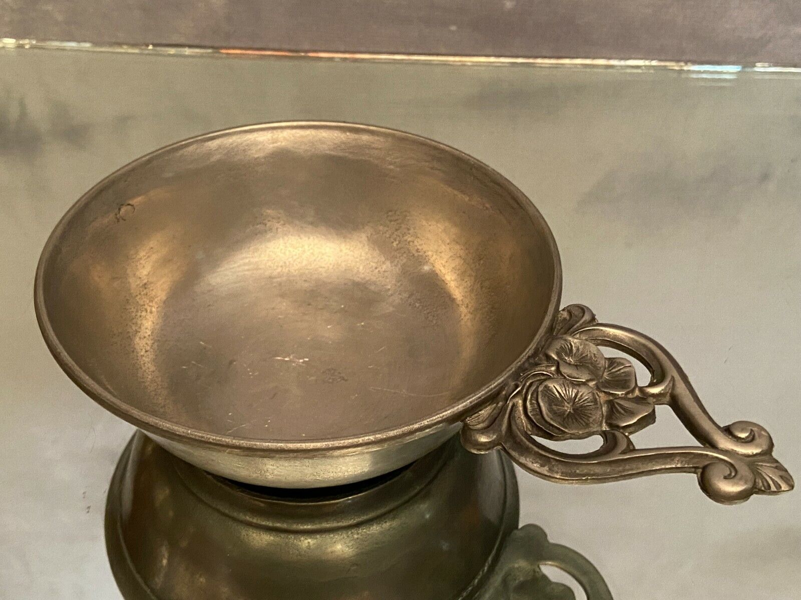 Regency style pewter bowl cup with handle