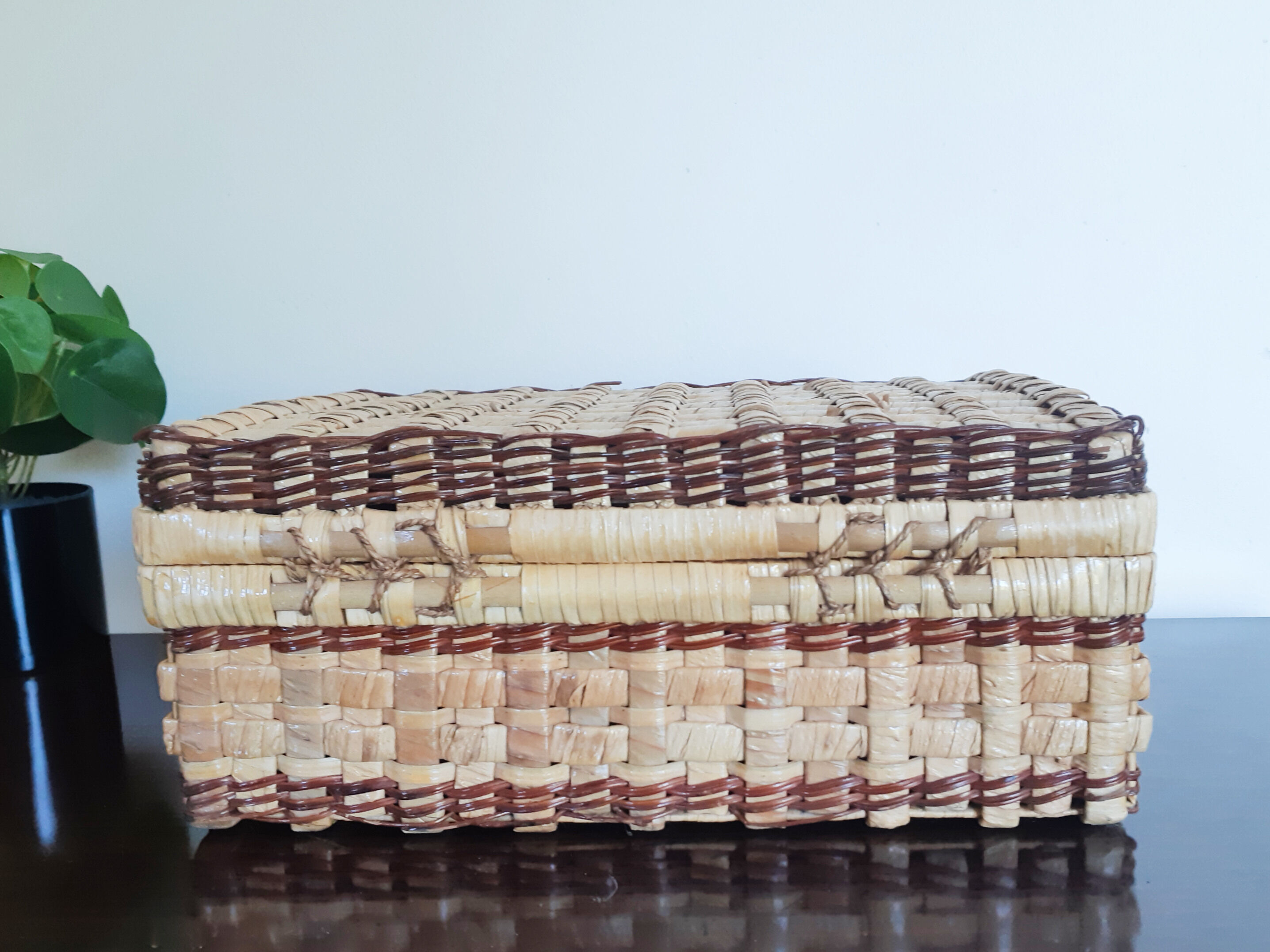 Rattan suitcase, wicker, vintage French, vanity