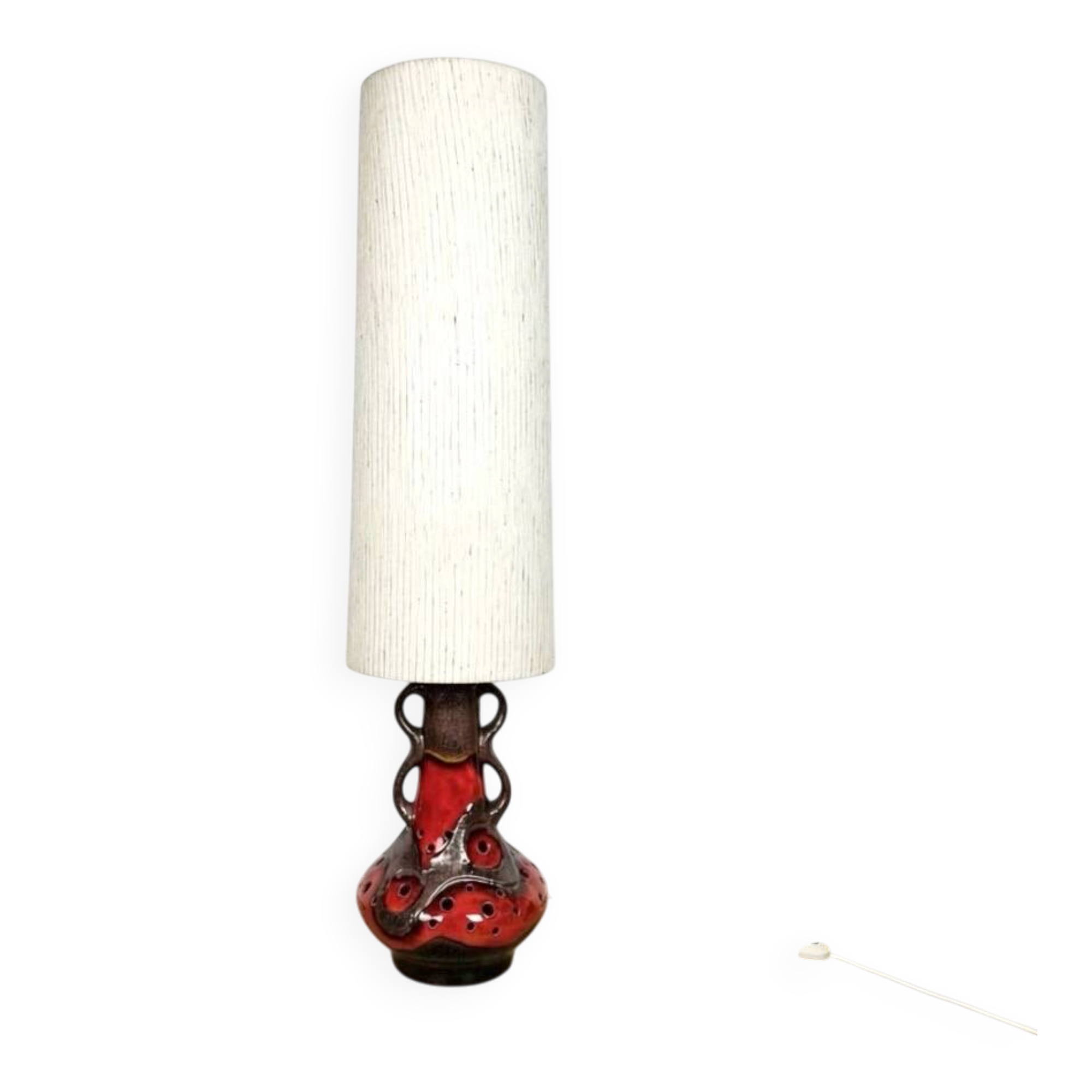 Orange ceramic sun lamp with jute fabric from the 1970s.