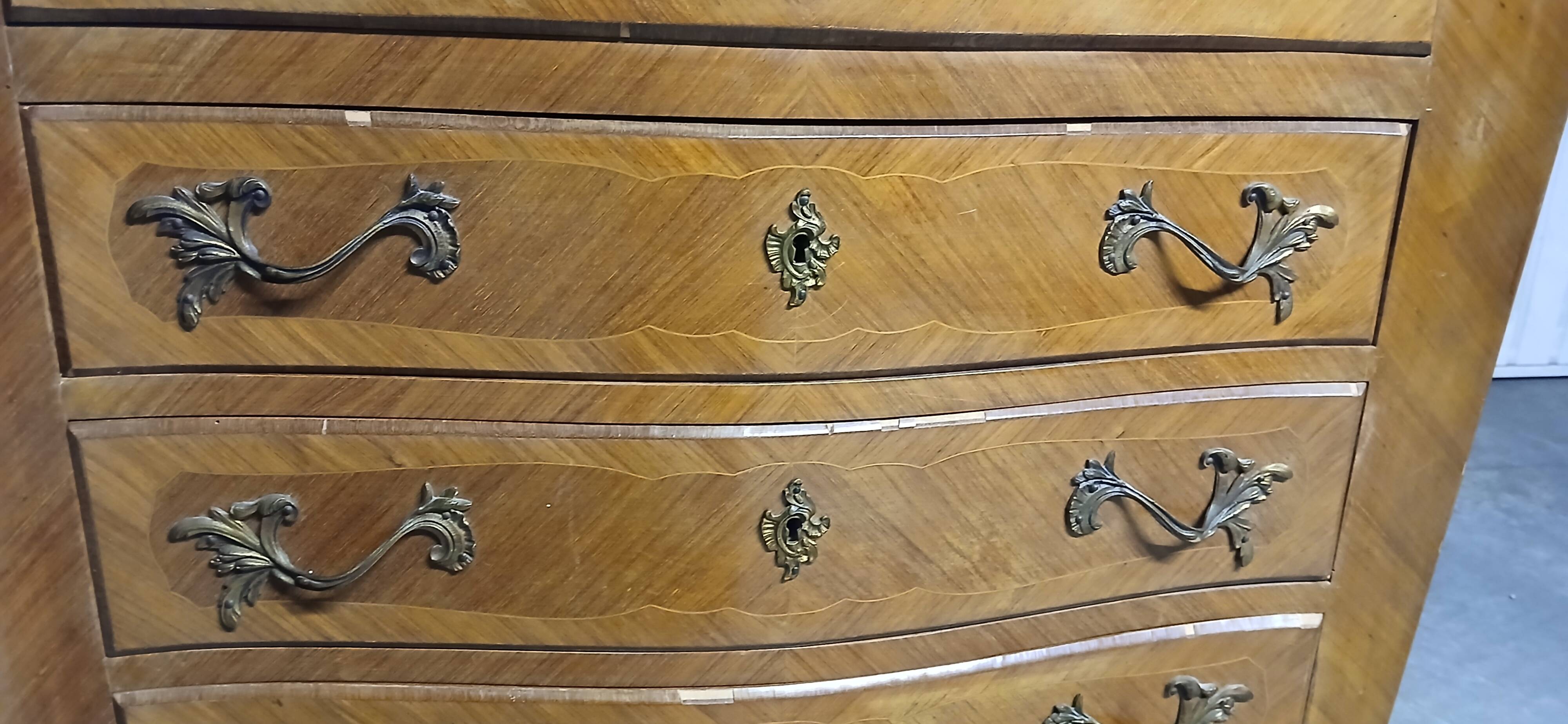 Rosewood secretary desk with floral decoration and marble top