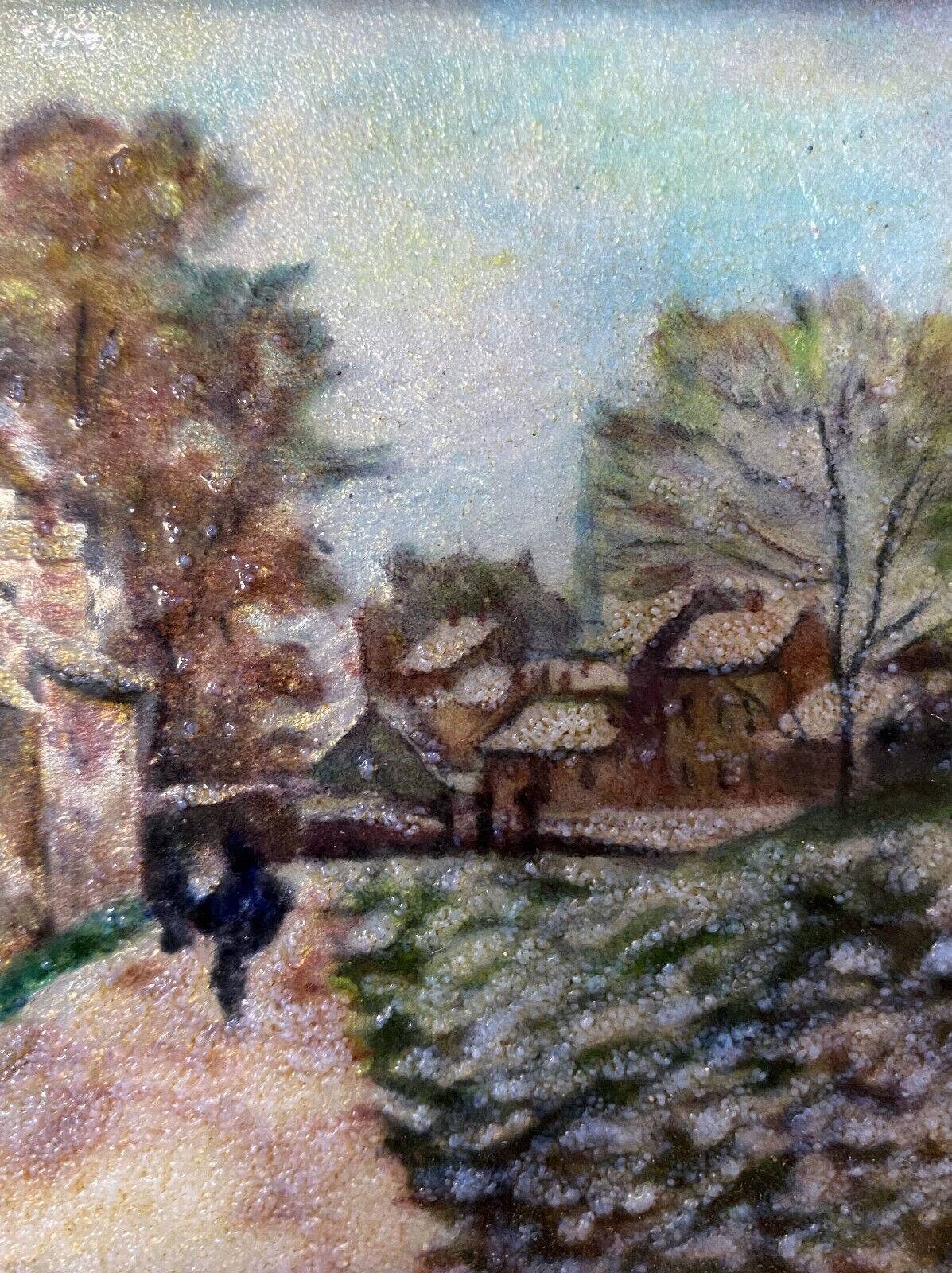 Camille Fauré Limoges painting "Village in winter" enamel painting