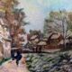 Camille Fauré Limoges painting "Village in winter" enamel painting