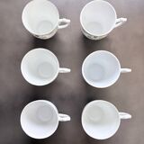 Service of 6 Fine Porcelain Cups with Art Nouveau Rose Decoration