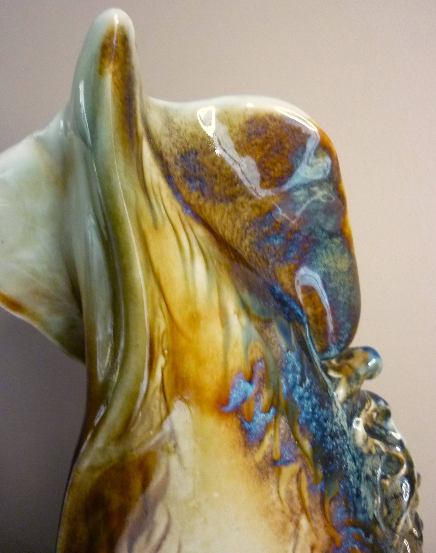 Glazed ceramic vase, unique piece, signed D. Prioton, shell neck