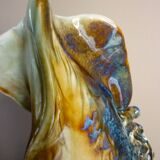 Vase en céramique émaillée, pièce unique, signé D. Prioton, col coquillage