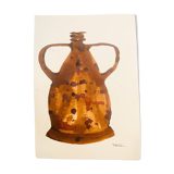 Signed watercolor and ink painting Vase Wabi Sabi Marrakech