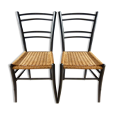Pair of black wooden chairs and strings, 60 years