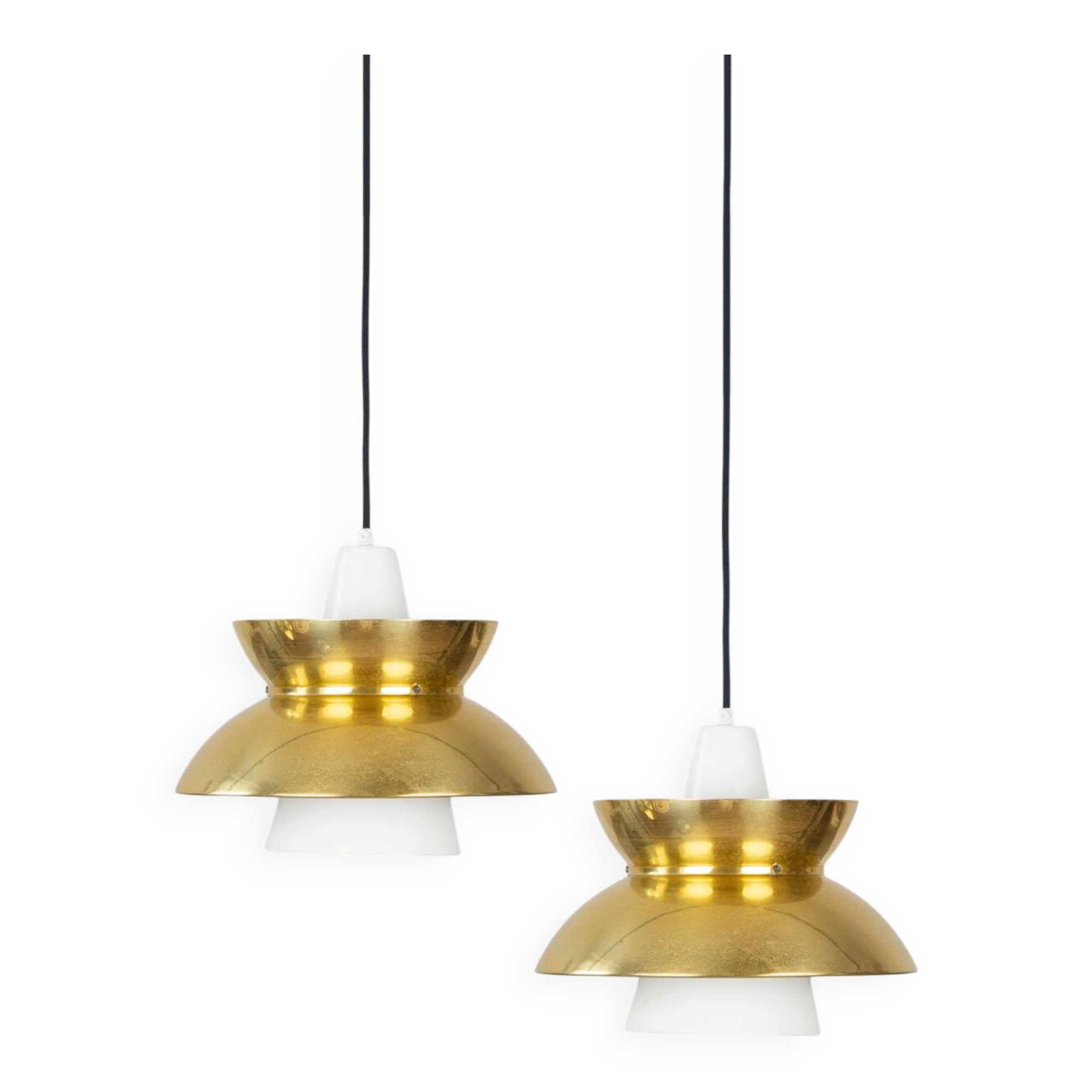 Paire de 2 suspensions vintage Doo Woo danoises par Henning Klok. Louis Poulsen, 1950.