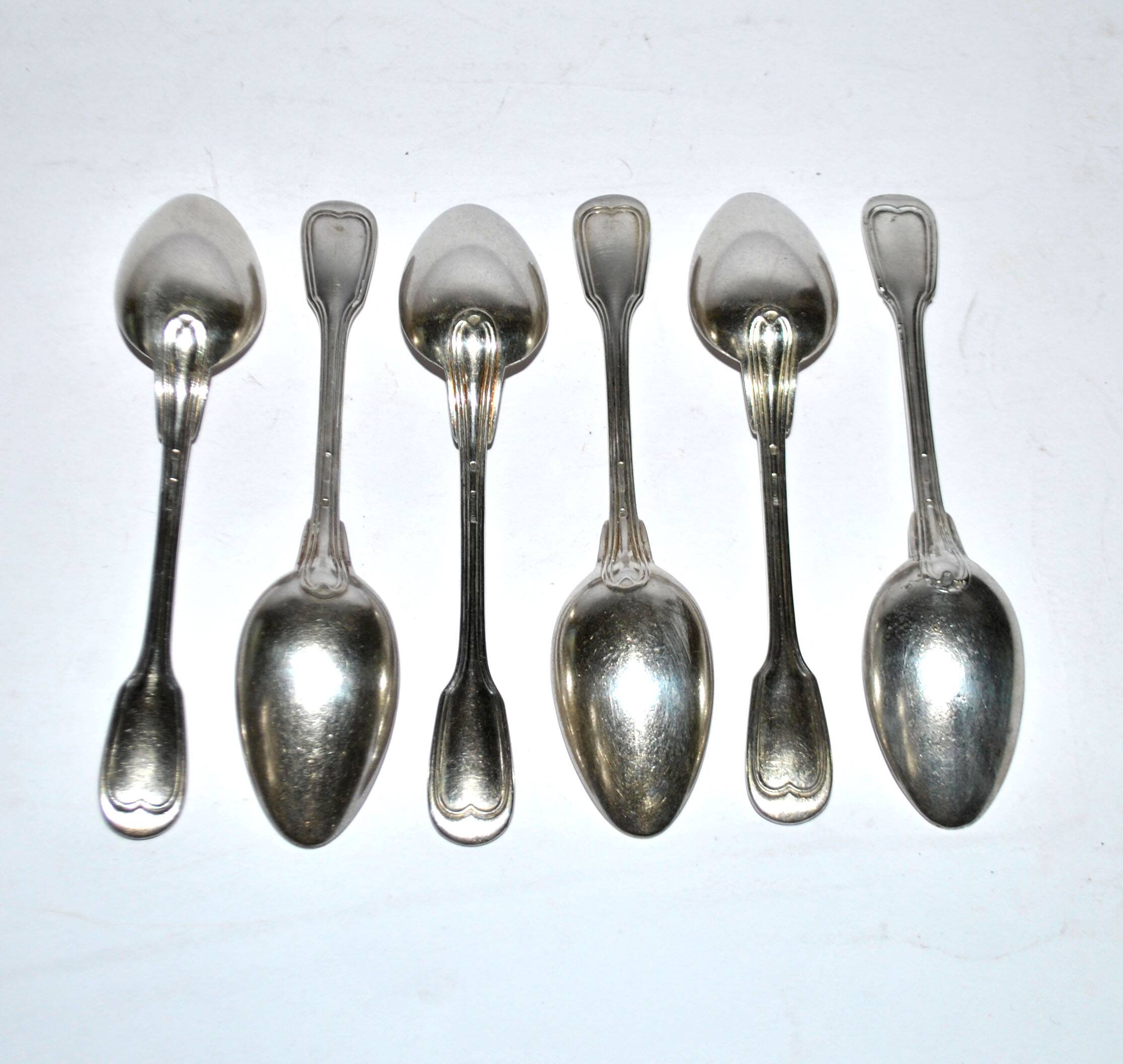 Set of 6 CHRISTOFLE Chinon coffee spoons, 14cm filet model
