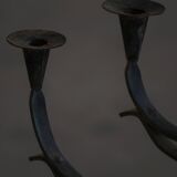 Brutalist Scandinavian candlestick in wrought iron and metal from the mid-20th century.