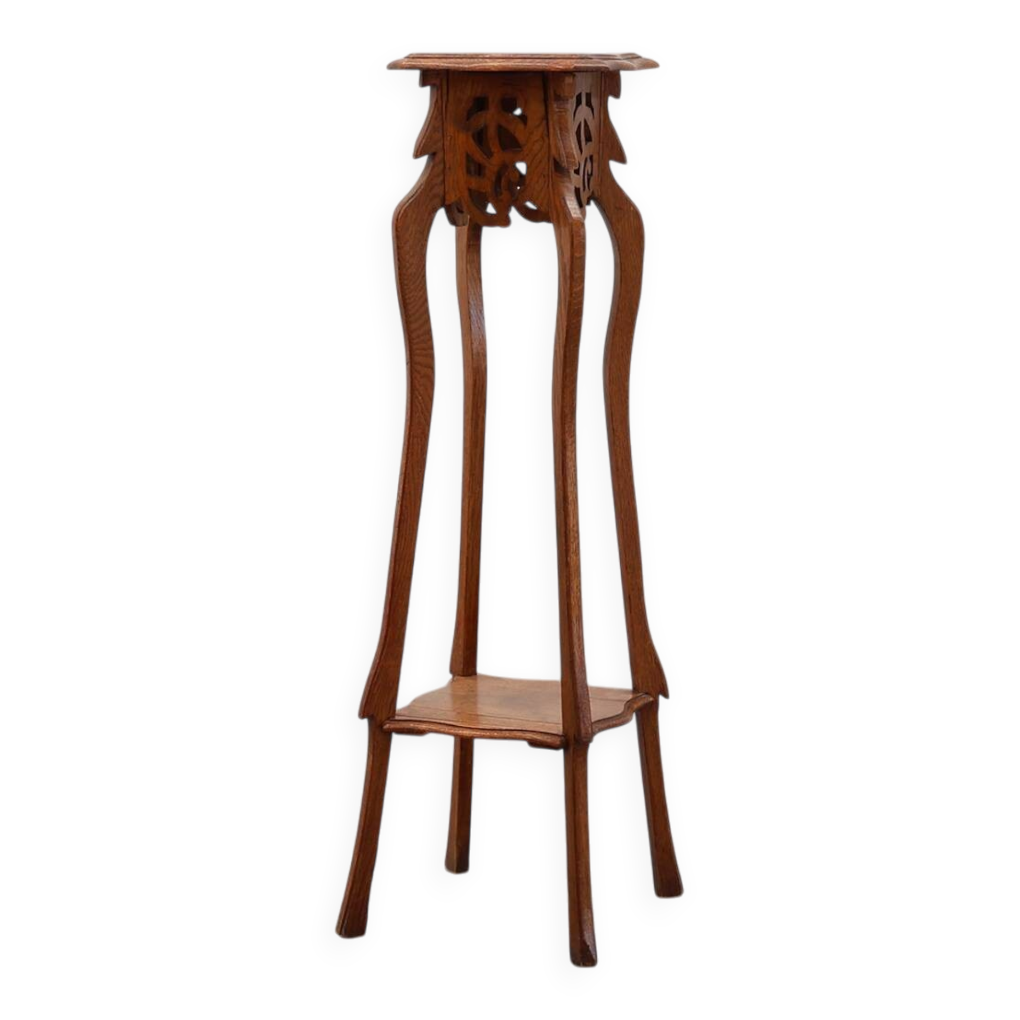 Art Deco tall pedestal in oak with 2 levels, France ca. 1915