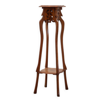Piédestal Art déco en chêne à 2 niveaux, France vers 1915