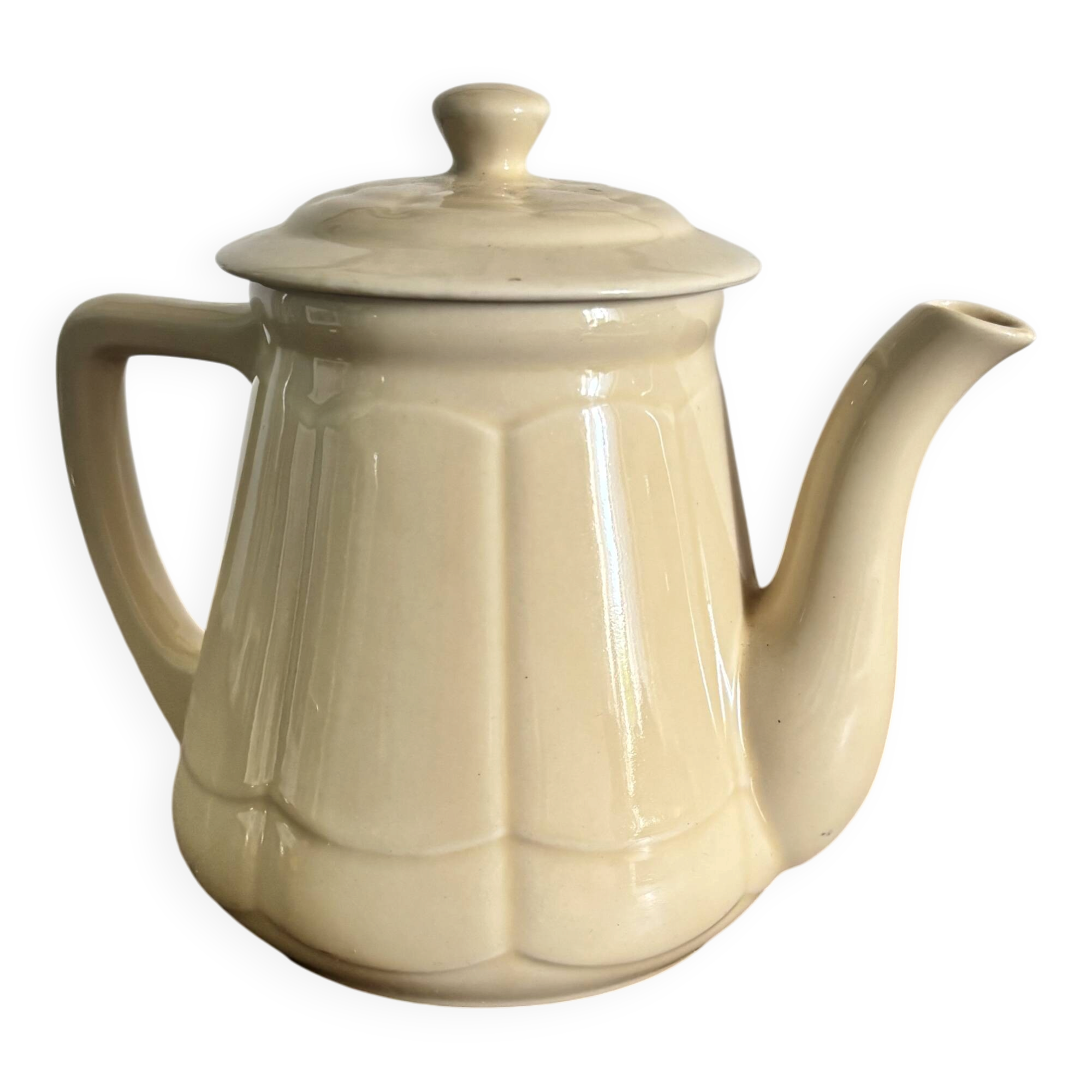 Antique ivory earthenware teapot – Art Deco style – 1930s/50s