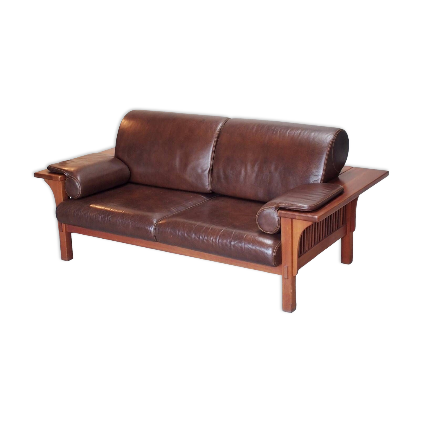 Wood and leather sofa