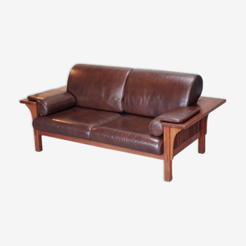 Wood and leather sofa