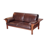 Wood and leather sofa