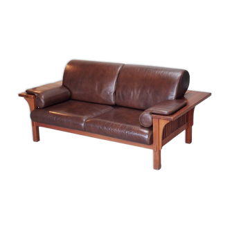 Wood and leather sofa