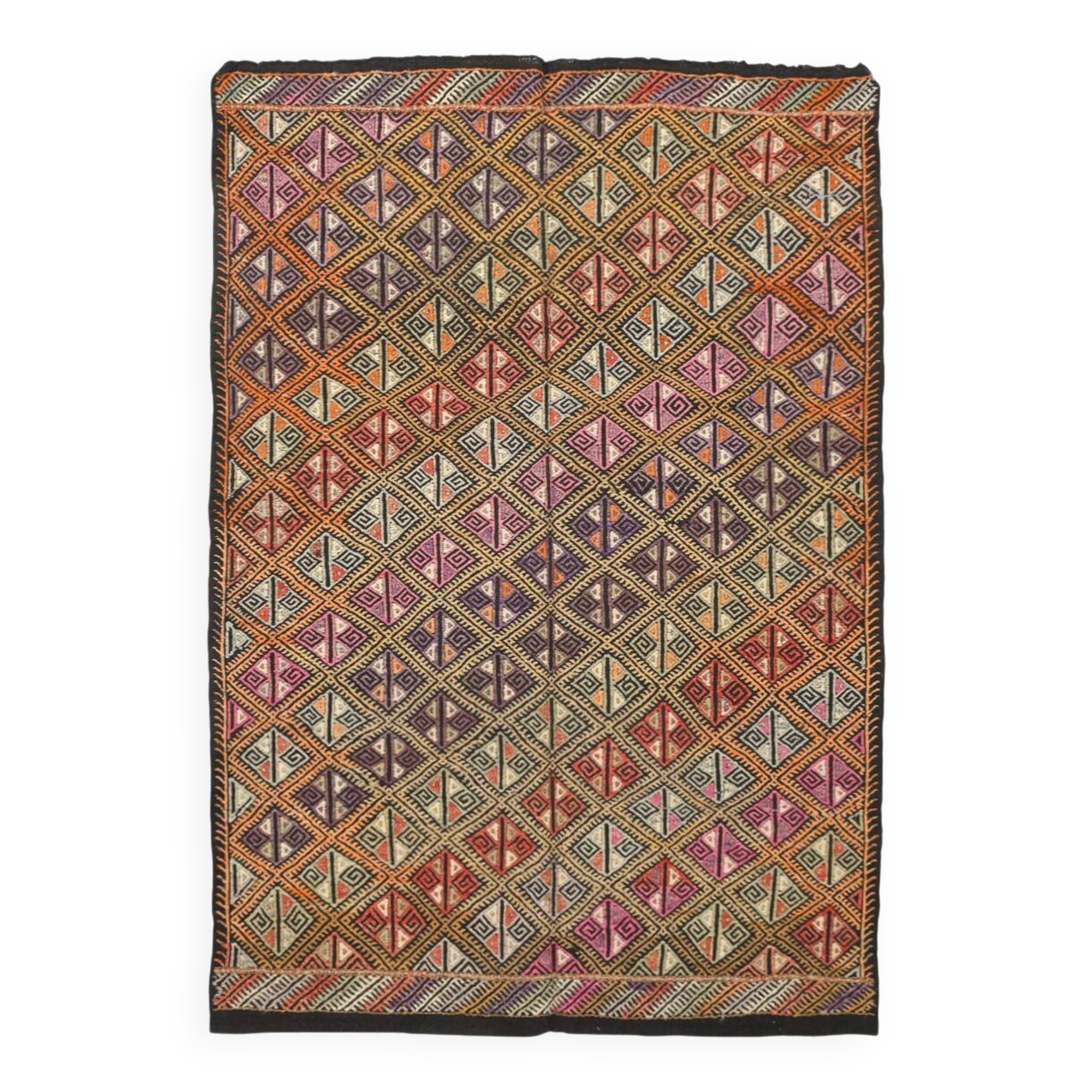 5x7 Multicolor Geometric Style Kilim Rug, Turkish Kilim, 158x218Cm