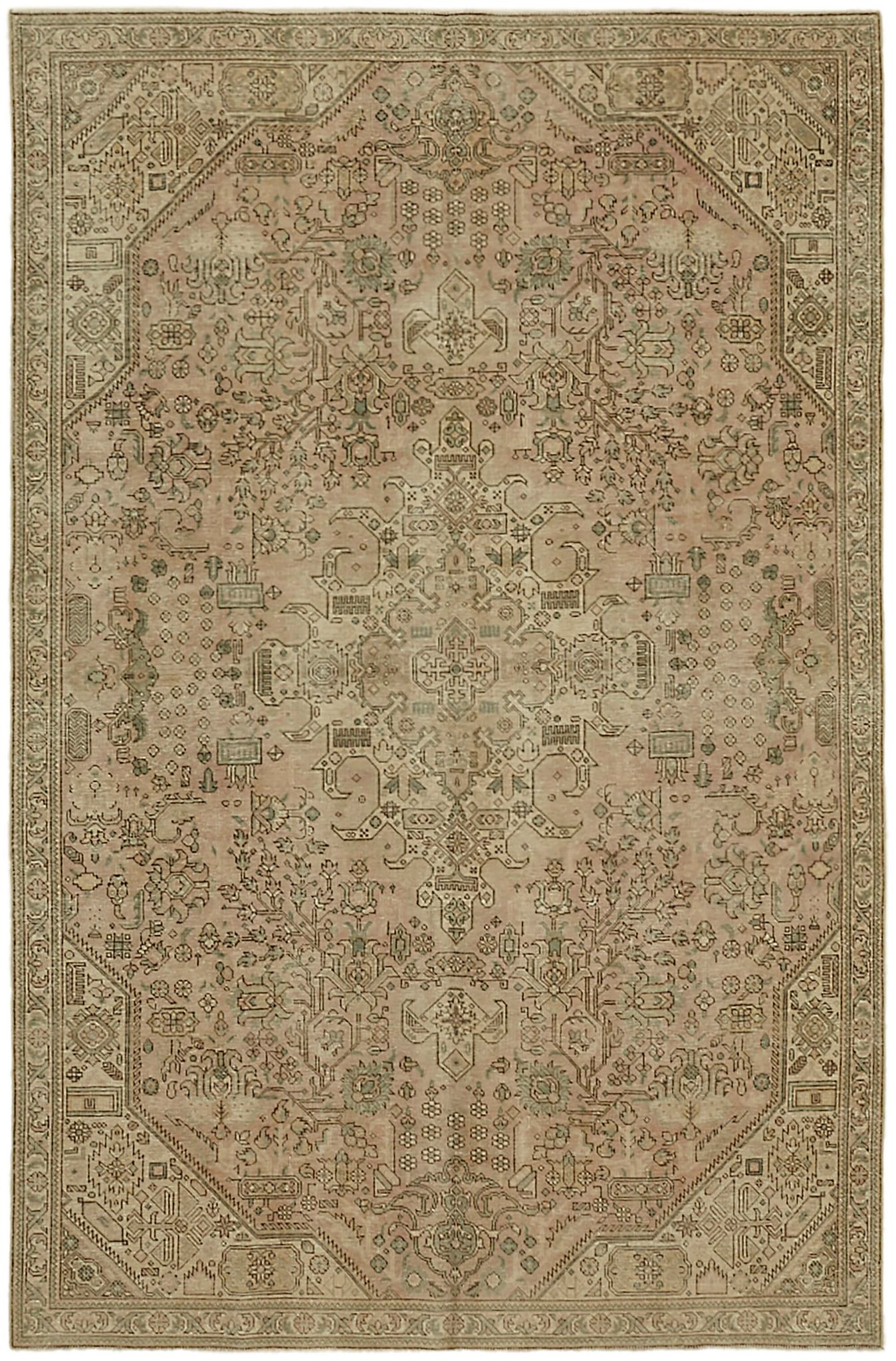 Hand-Knotted Persian One of a Kind 1970s 190 cm x 289 cm Beige Wool Carpet