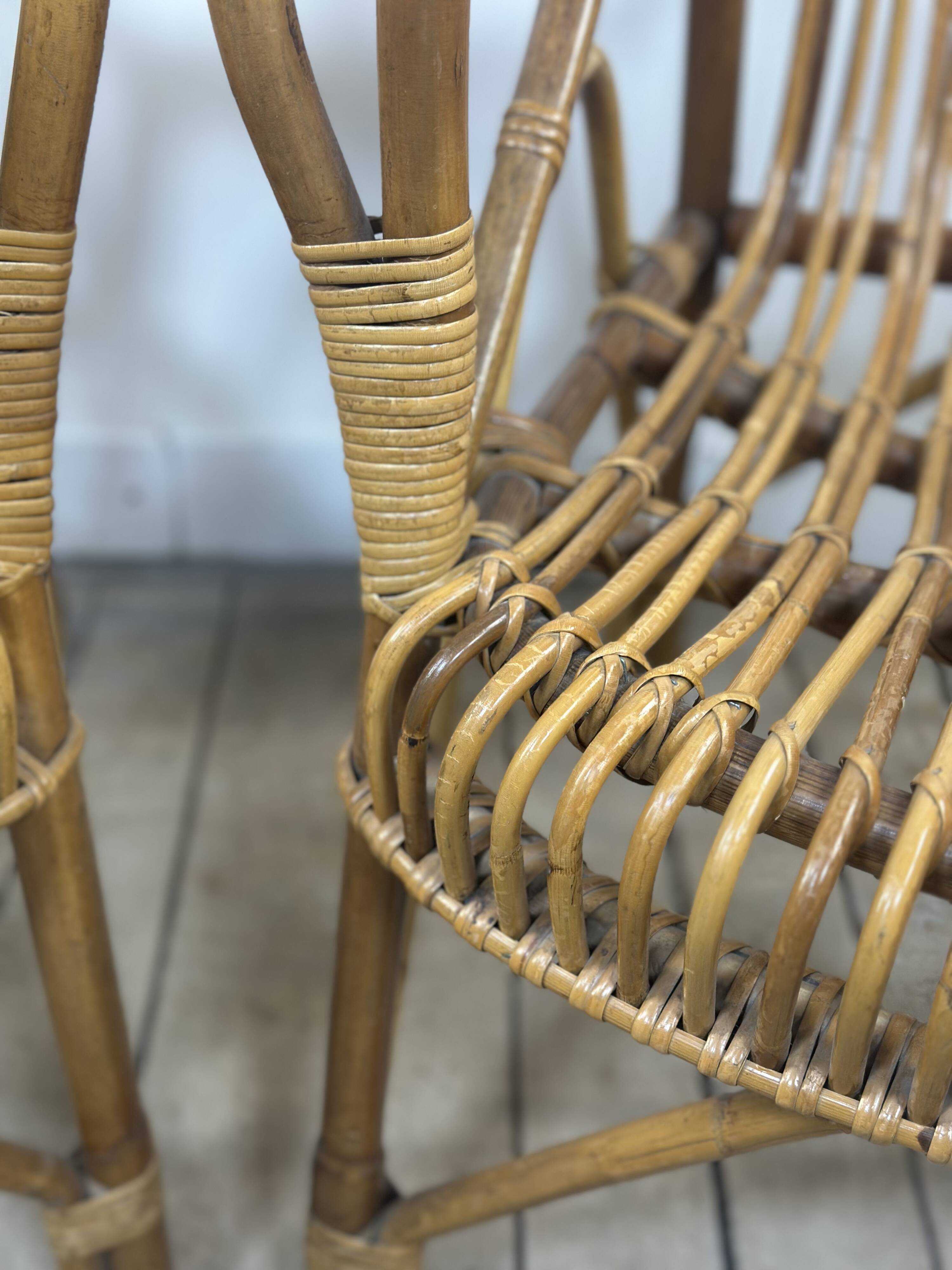 Fauteuils (la paire) vintage 1960 en rotin et bambou