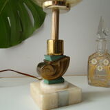 Art Deco nautilus table lamp, marble and golden globe