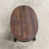Low brutalist solid wood stool 1950