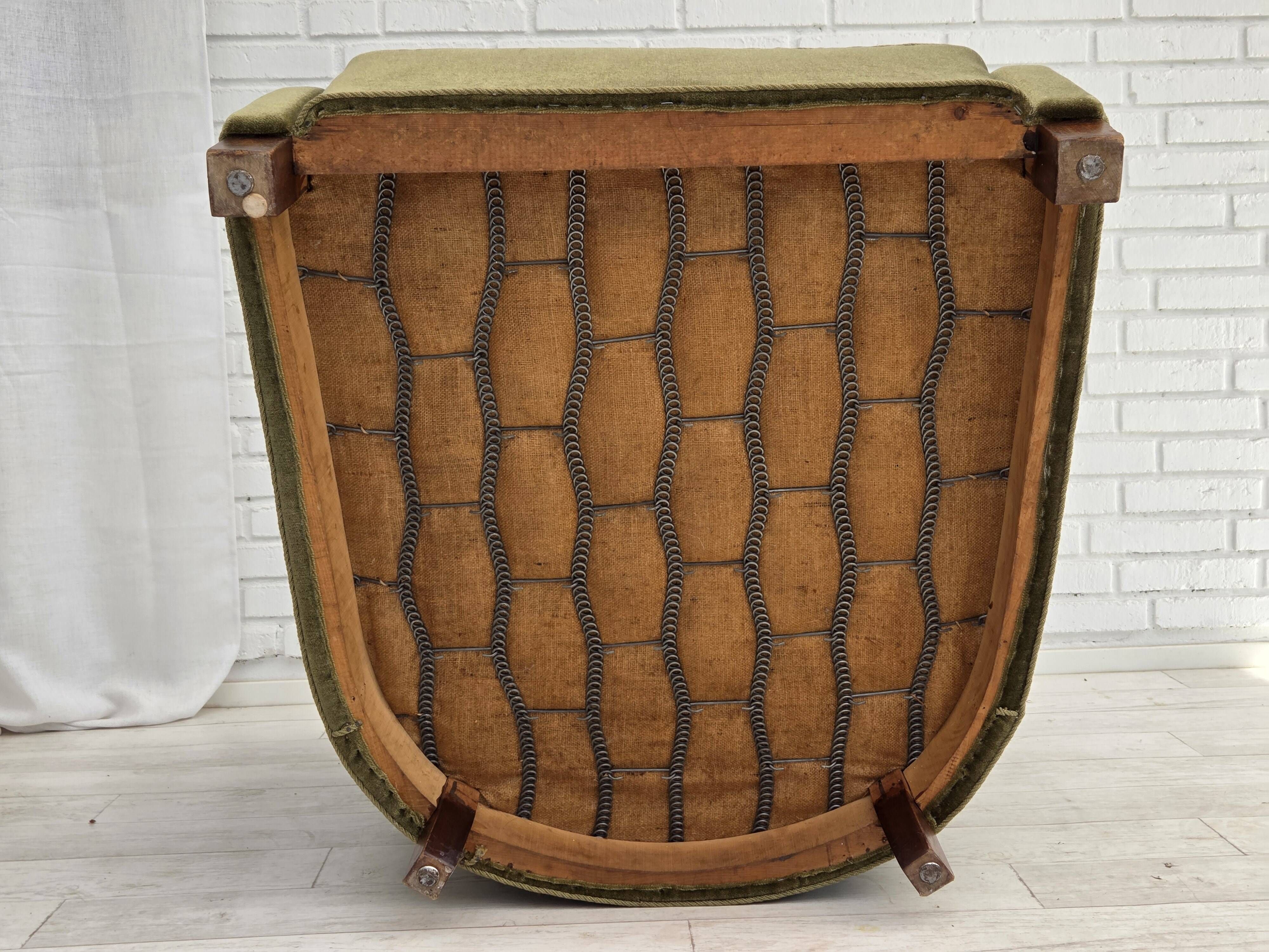 1960s, Danish relax armchair, green furniture velour, original condition.