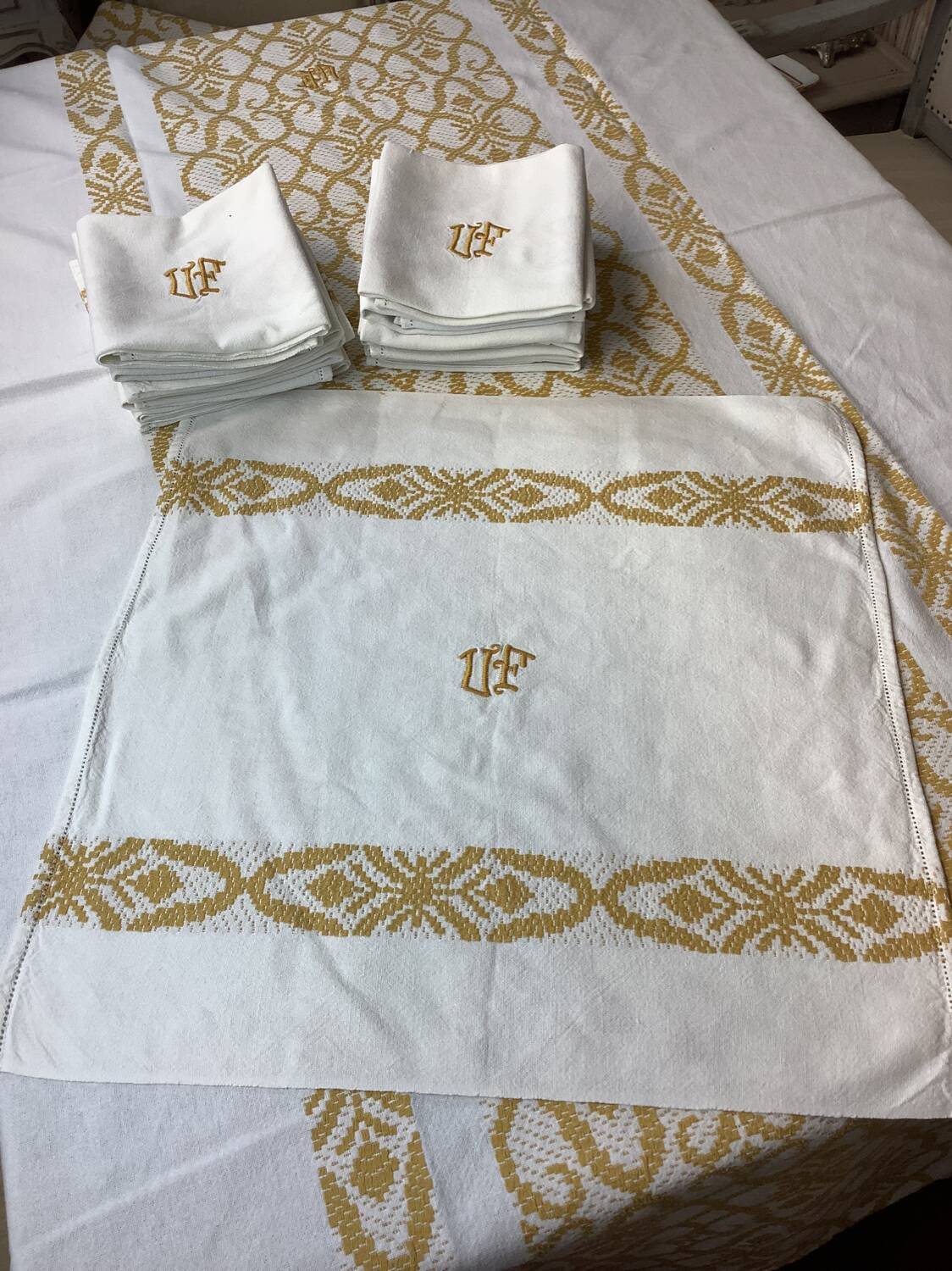 Vintage tablecloth and monogram napkins