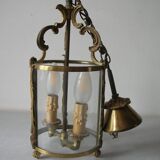 Old pendant lantern light fixture 2 lights in bronze glass decoration hall entrance