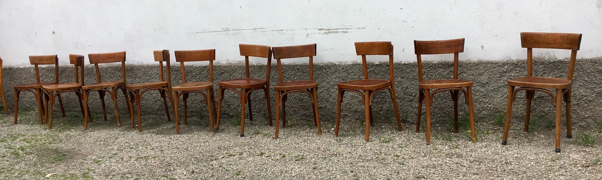 Series of 10 vintage bentwood curved wood bistro chairs