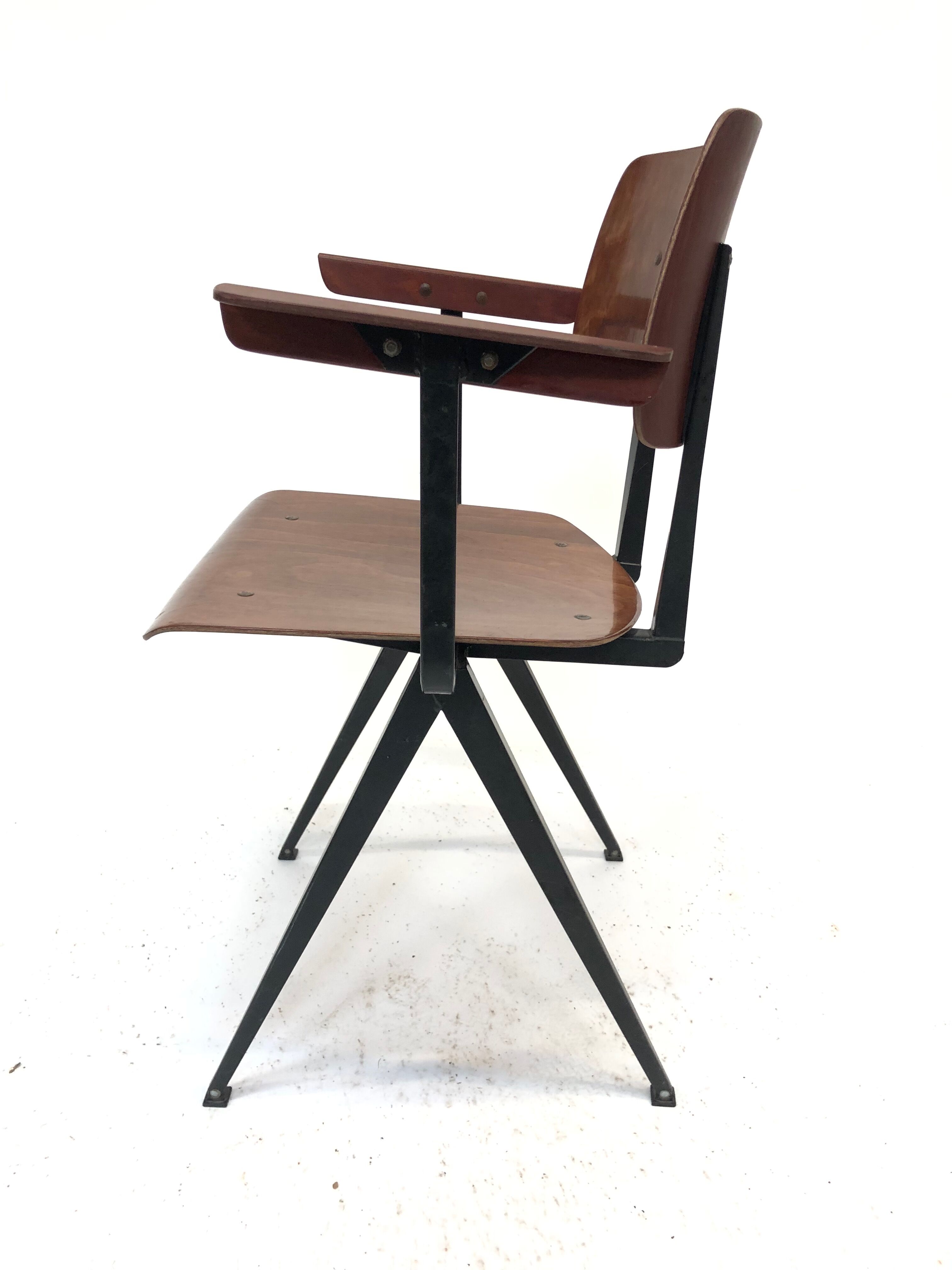 Vintage Galvanitas S16 school Chair with armrests and compass of the 1960s
